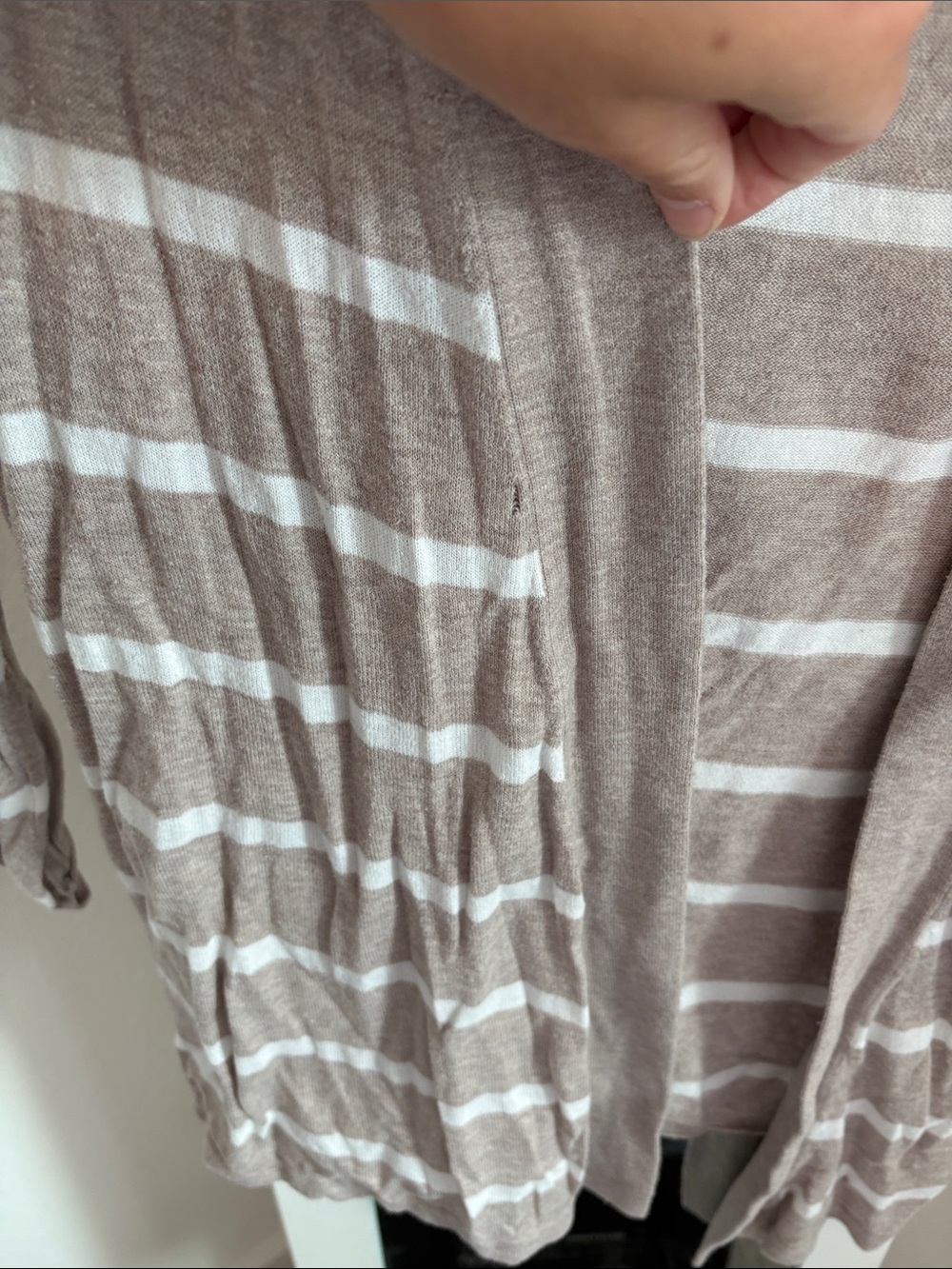 Express Taupe & White Striped Open Cardigan - Picture 3 of 5